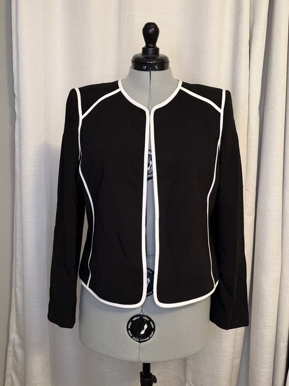 Black and White Contrast-Trim Open Front Blazer